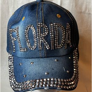 Source Unknown Denim Baseball Cap with Rhinestone FLORIDA - Blue